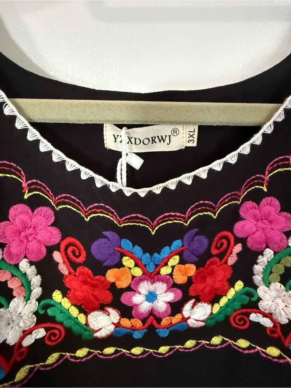 100% Cotton Black Embroidered Floral Boho Dress - Picture 3 of 11